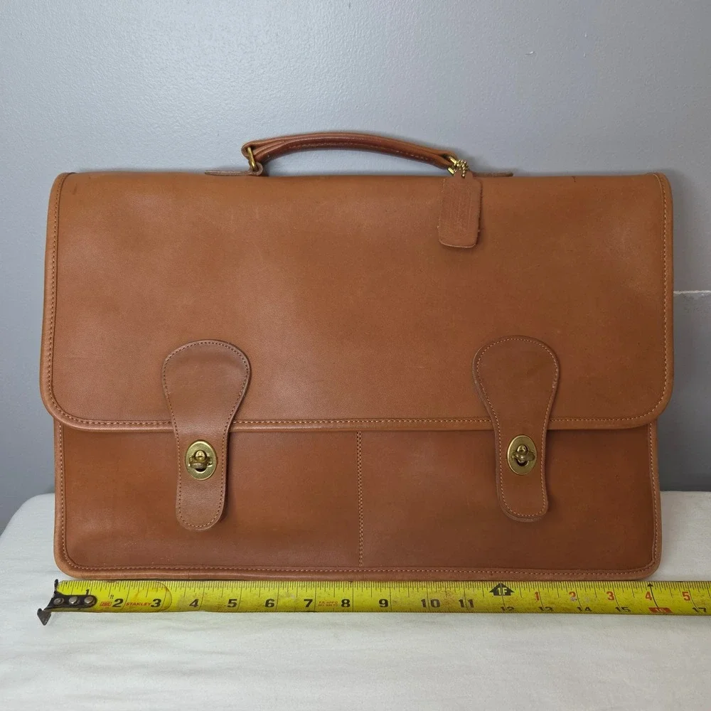 Vintage COACH 5275 Leather Briefcase Messenger Bag British Tan Made in USA 80s